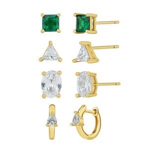 And Now This Cubic Zirconia 18K Gold Over Brass Gold‎ Plated 4 Earring Set NWB